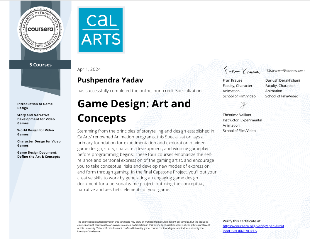 Game Design Certificate